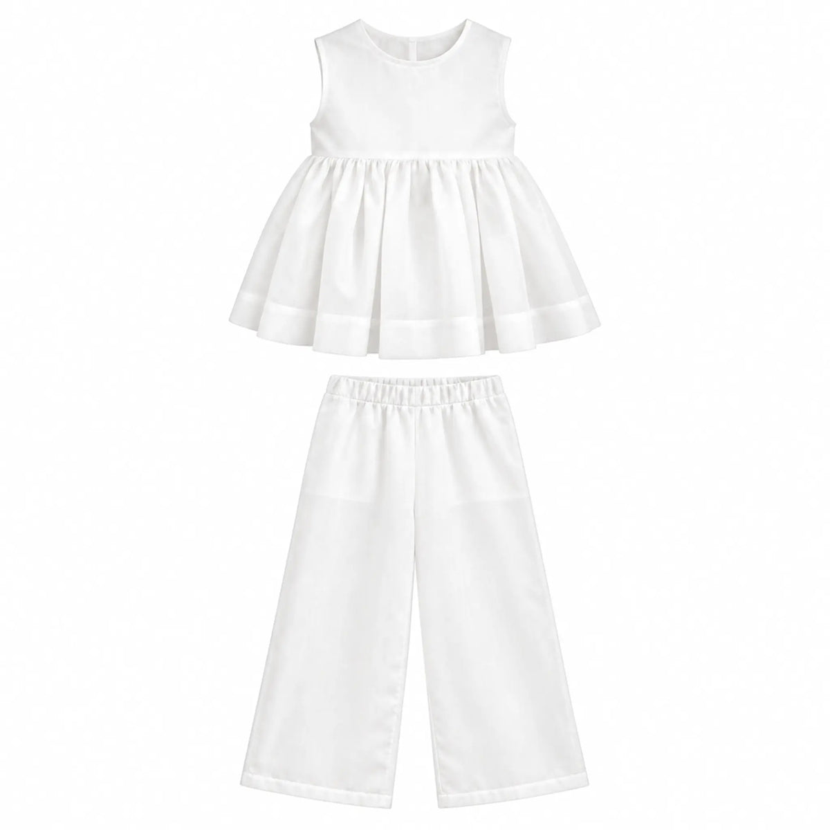Chiffon Top Cheer & Wide Trousers - White — product-only image