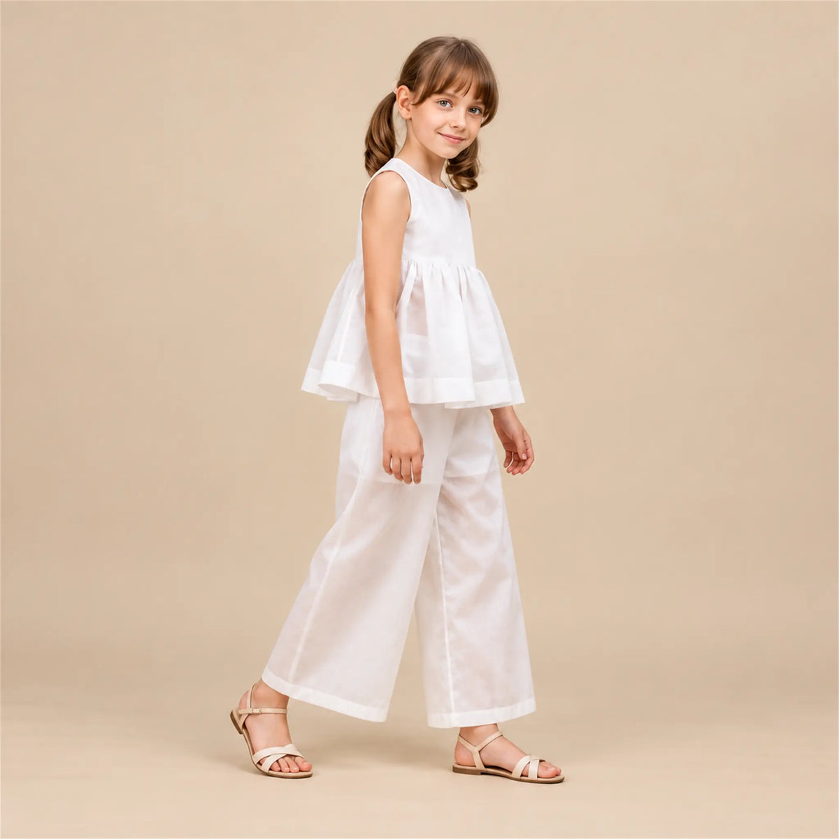 Chiffon Top Cheer & Wide Trousers - White — girls 12Y lookbook 1
