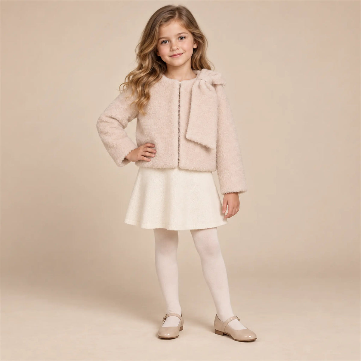 Biscuit teddy jacket on girl, size 06Y — lookbook