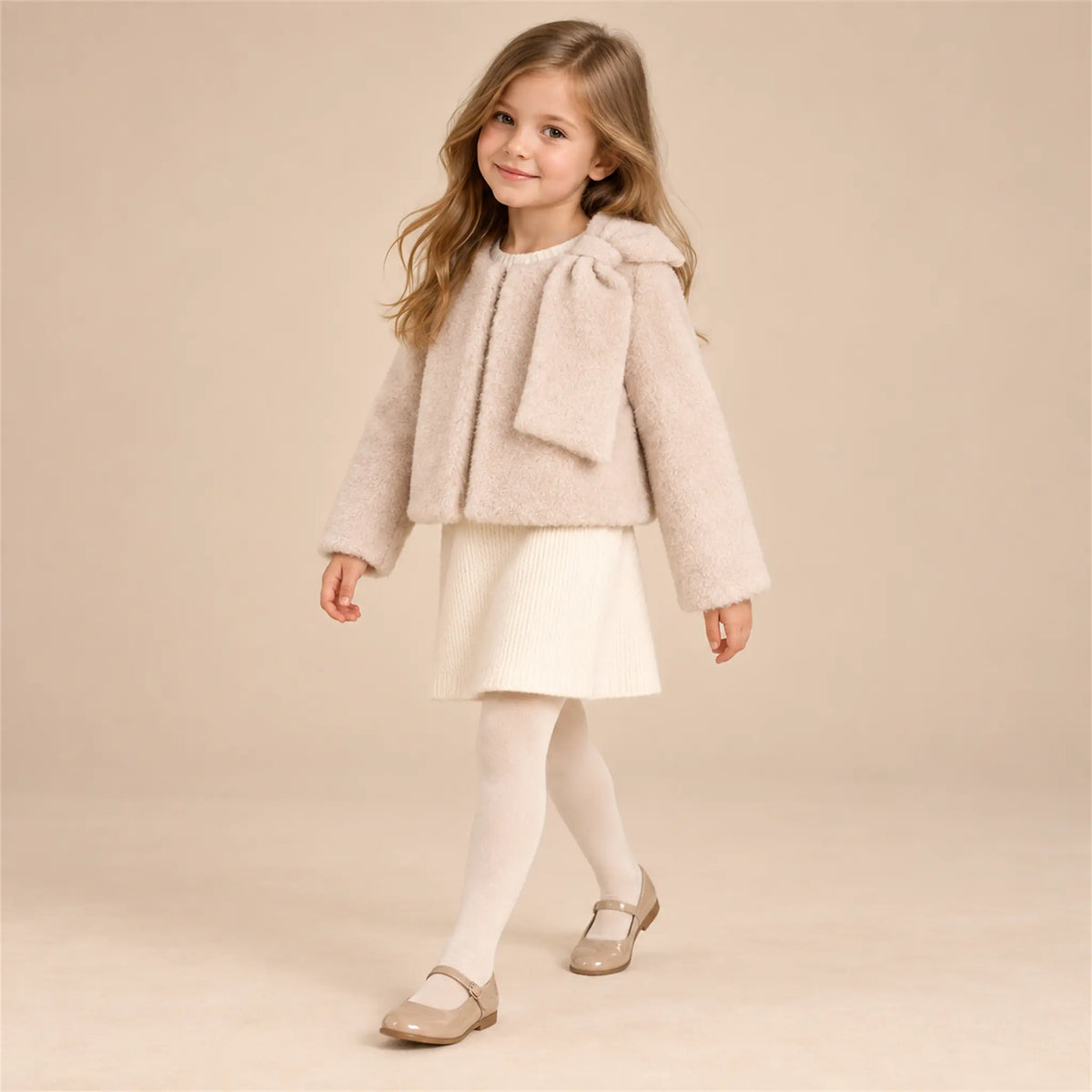 Biscuit teddy jacket on girl, size 06Y — lookbook
