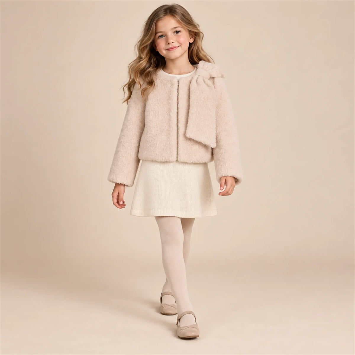 Biscuit teddy jacket on girl, size 08Y — lookbook
