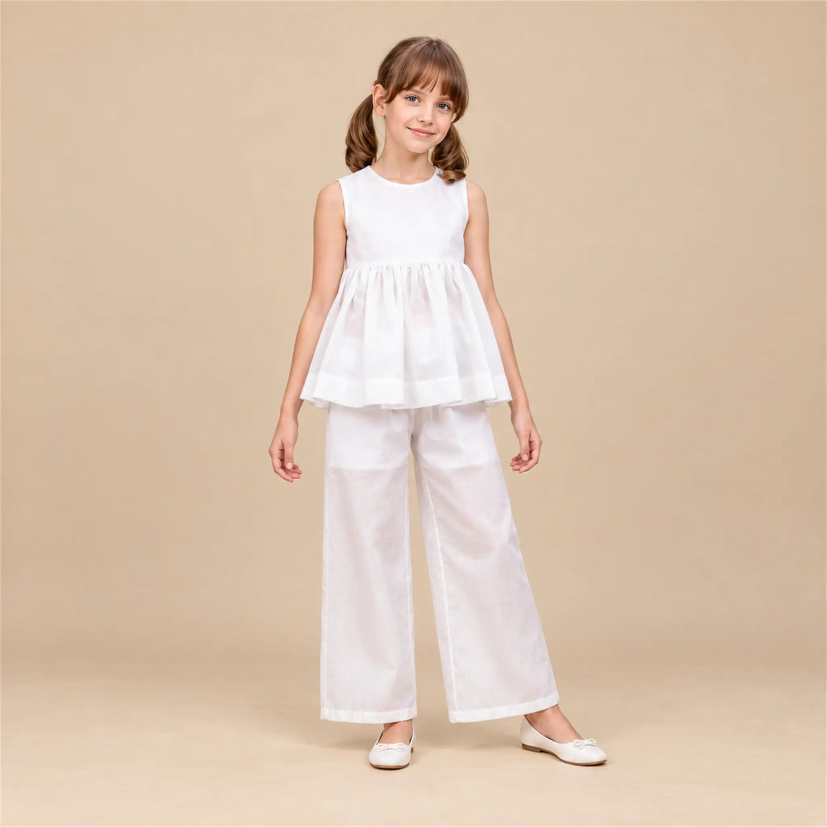 Chiffon Top Cheer & Wide Trousers - White — girls 12Y lookbook 2