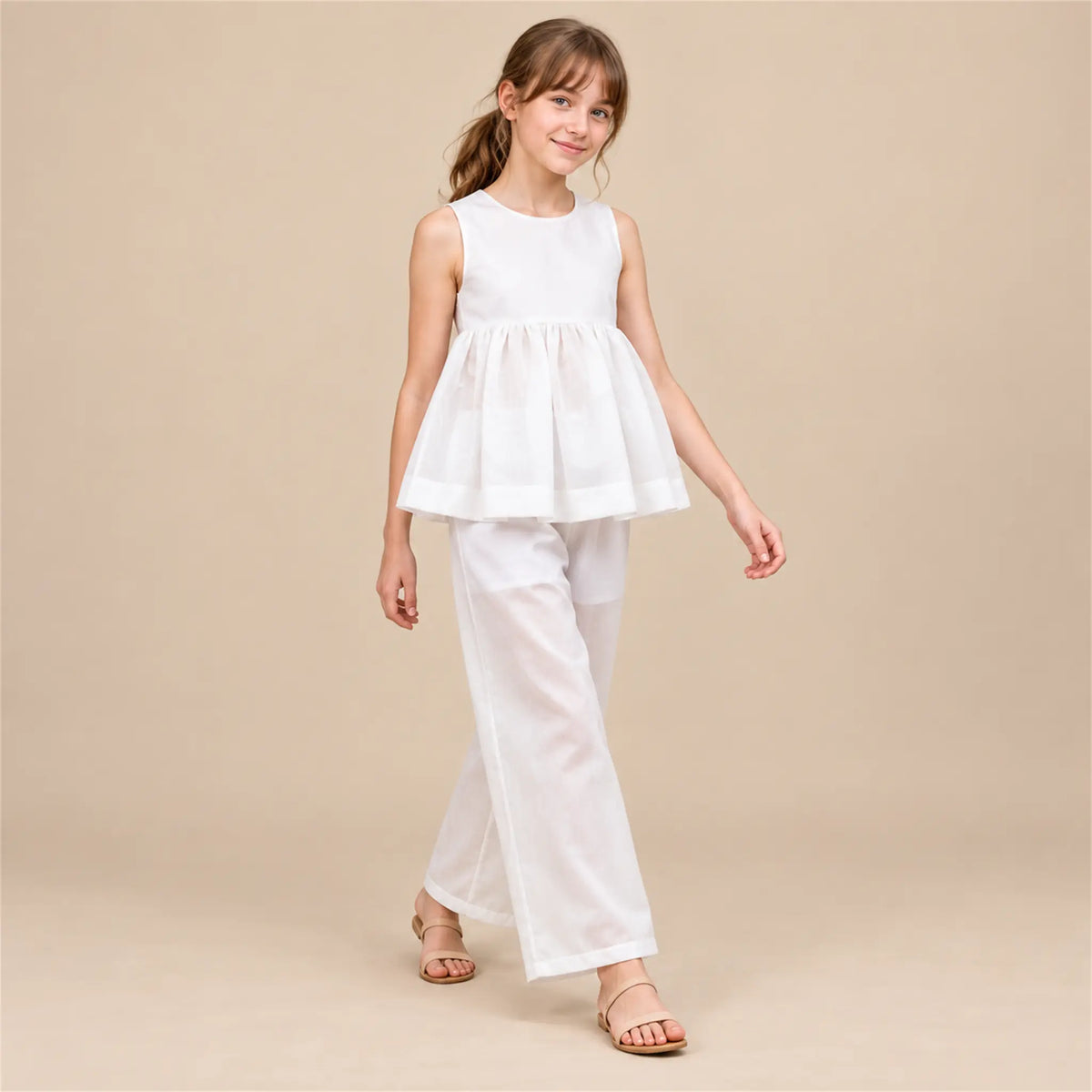 Chiffon Top Cheer & Wide Trousers - White — girls 16Y lookbook 1