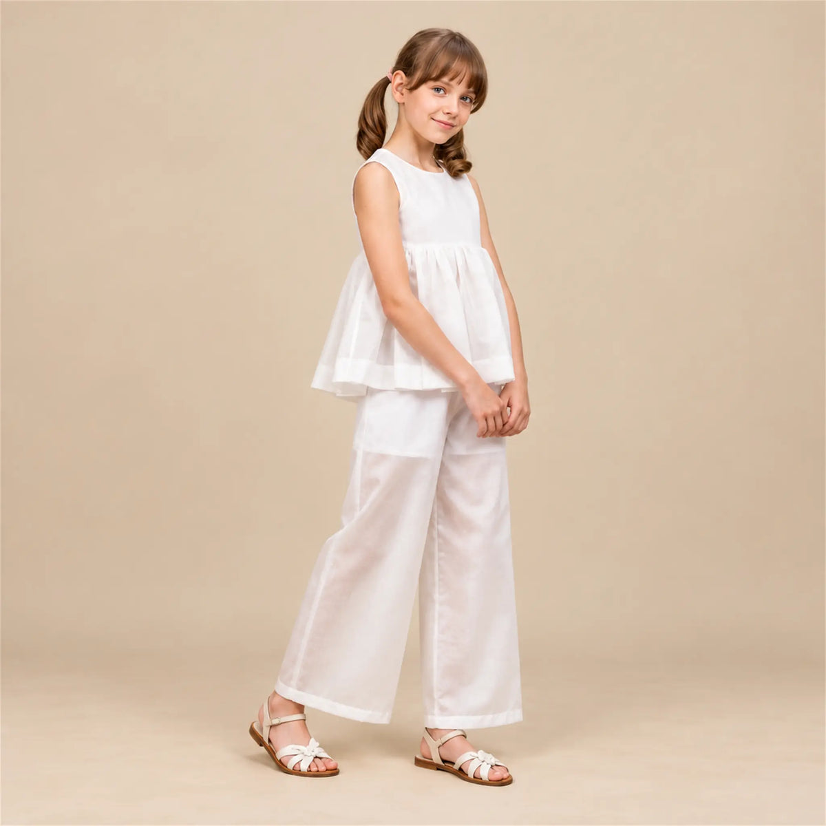 Chiffon Top Cheer & Wide Trousers - White — girls 16Y lookbook 2