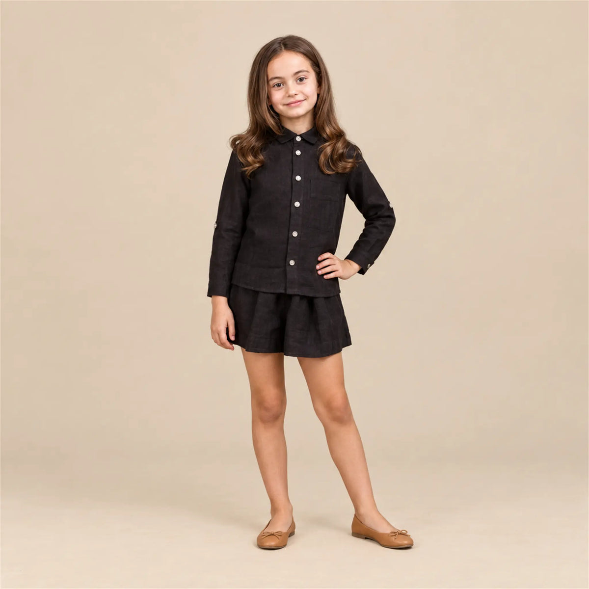 Linen Shirt & Shorts - Black — girls 8Y lookbook 2