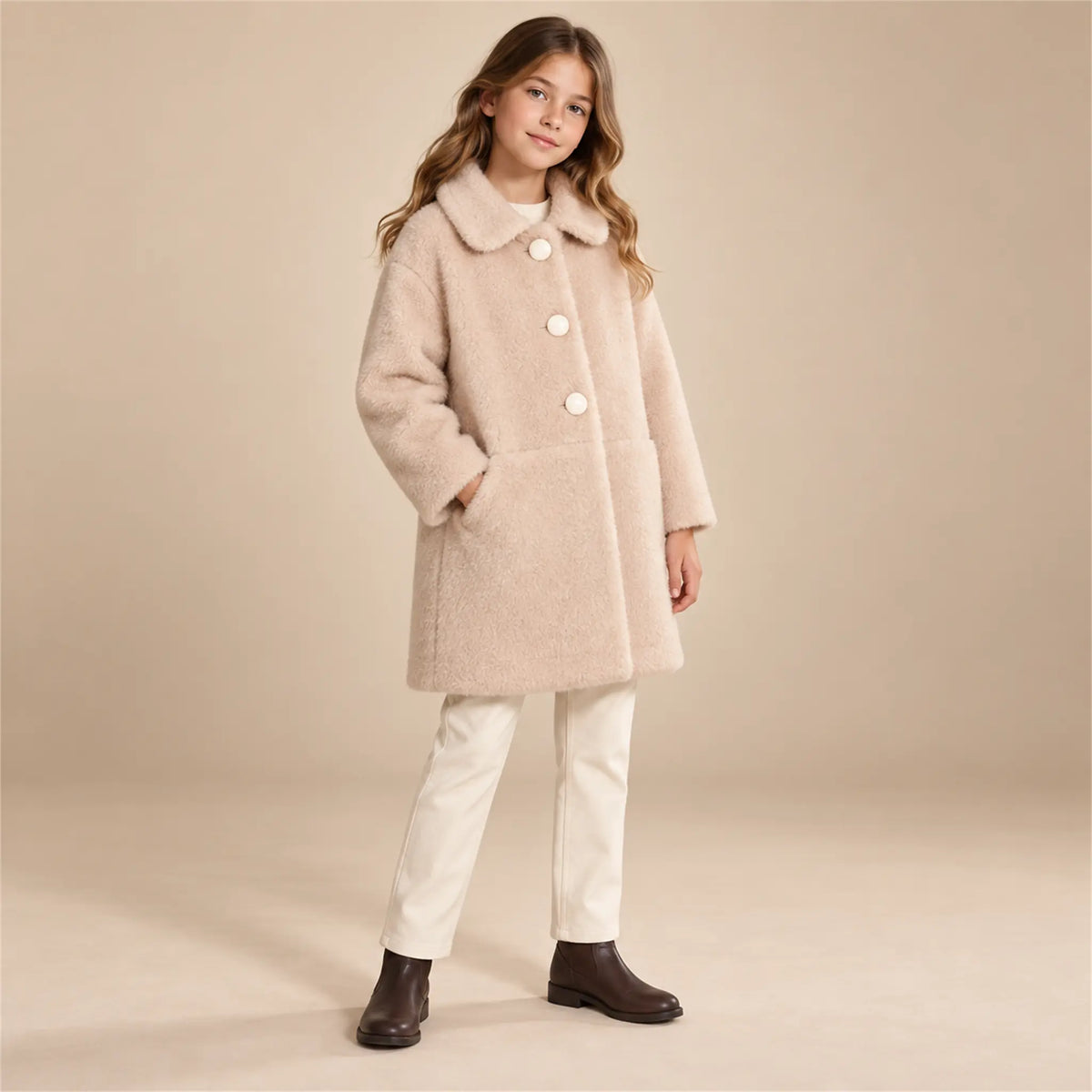 Teddy Bear Coat – Biscuit – 12Y lookbook, look 1