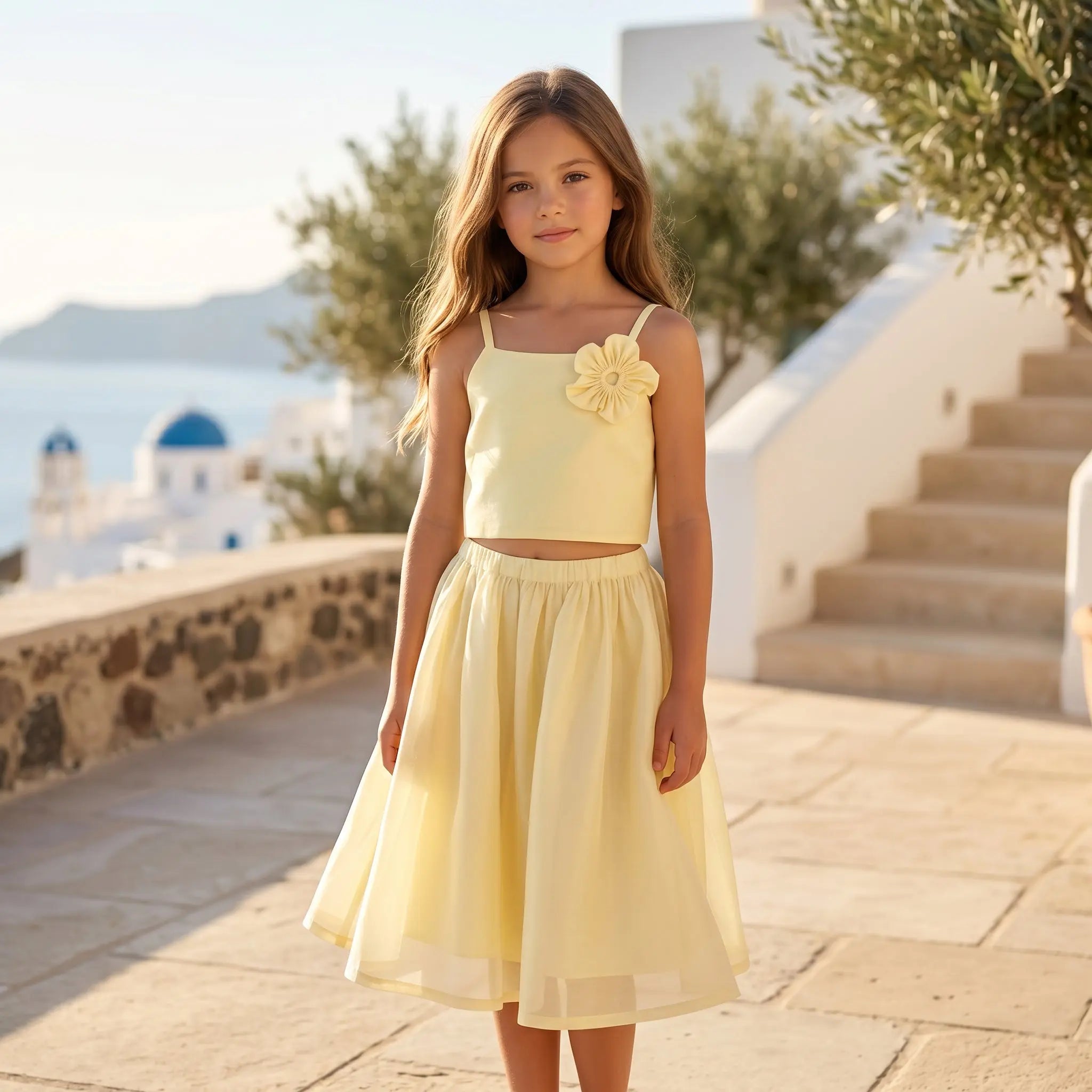Girls Clia Daisies Sunshine Top & Alba Layers Skirt Set YELL OH!