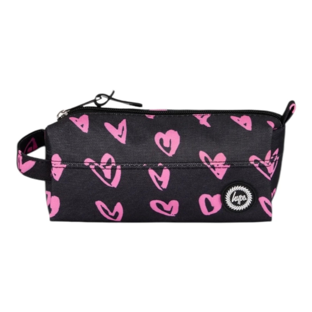 Black Pink Scribble Heart Pencil Case