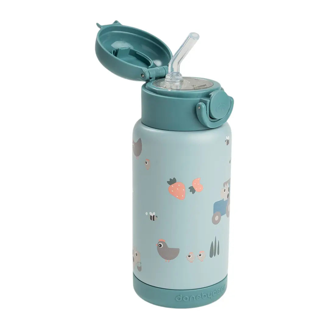Insulated Straw Bottle Tiny Farm Blue 340ml DONE BY DEER