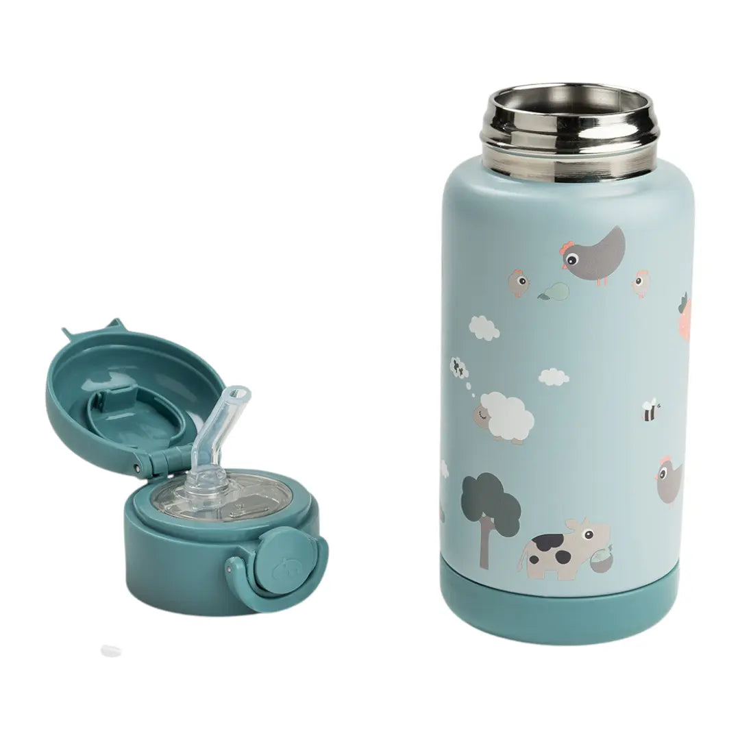 Insulated Straw Bottle Tiny Farm Blue 340ml DONE BY DEER