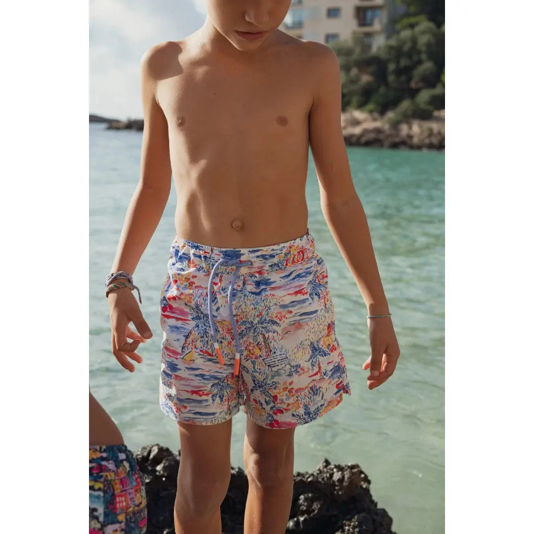 Gigi Swim Shorts - White & Blue LISON PARIS