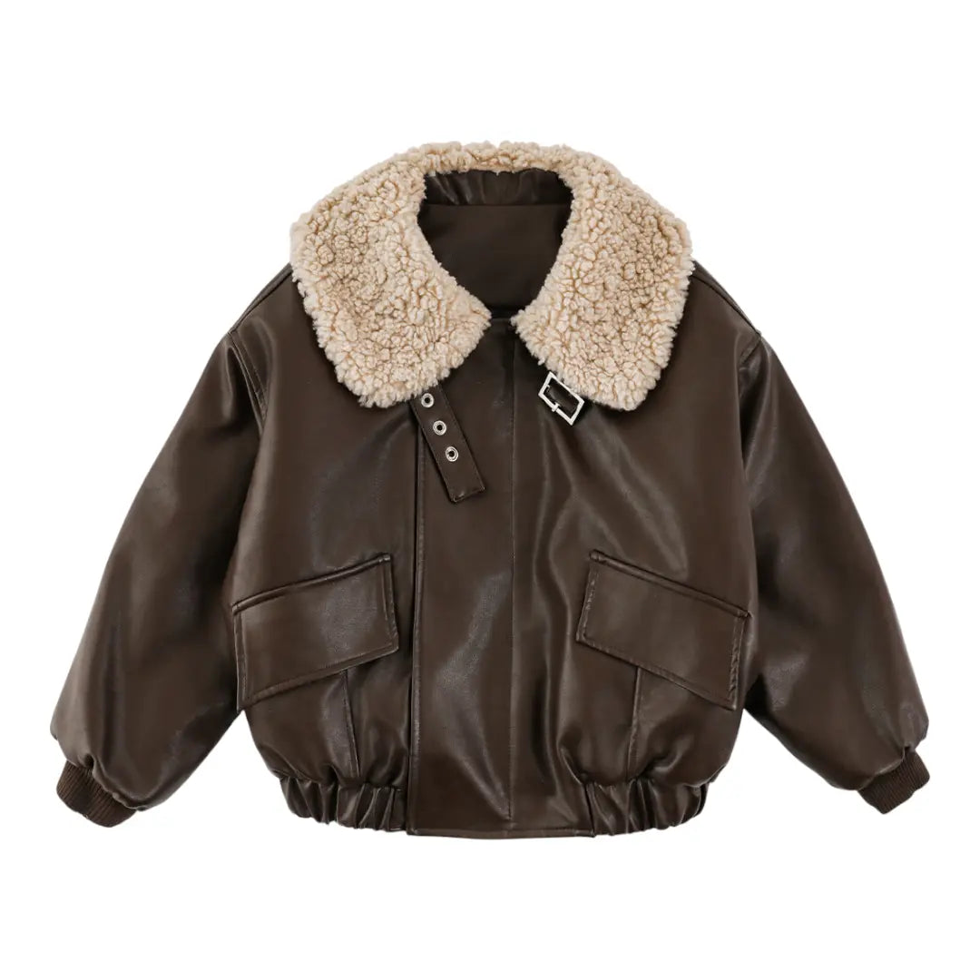 Espresso Shearling Aviator Jacket ORELIE