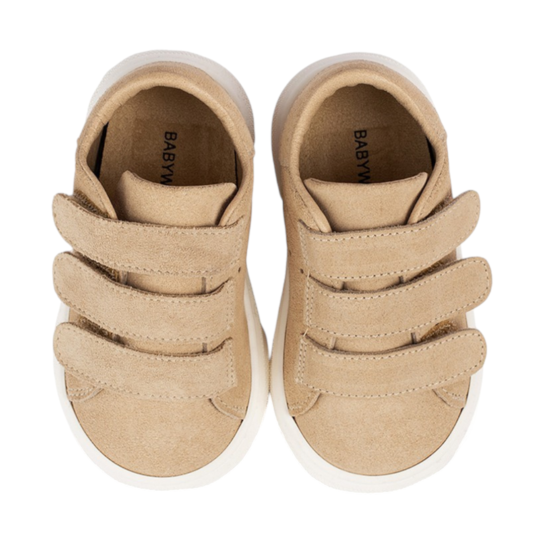 Three Velcro Strap Leather Sneakers - Beige