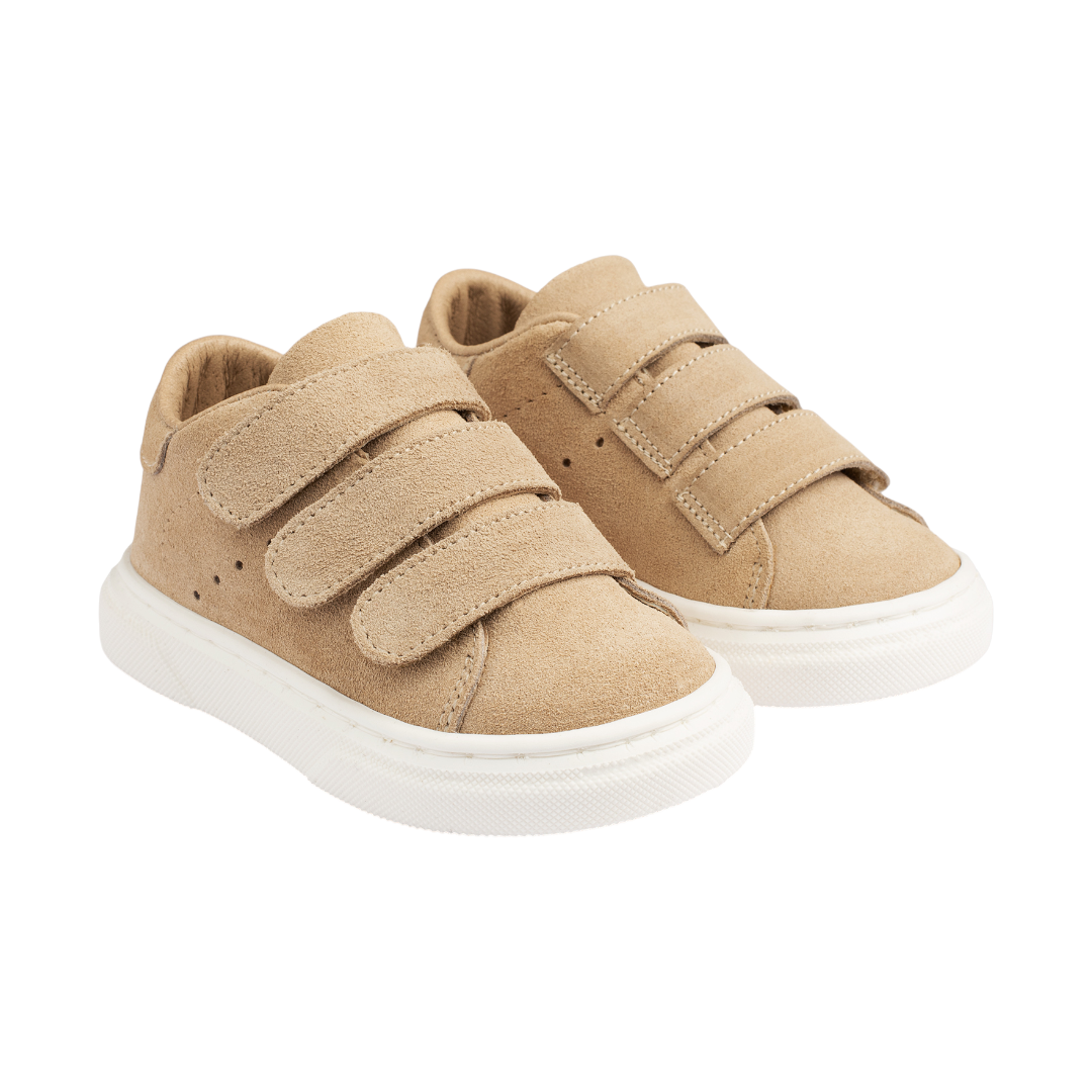 Three Velcro Strap Leather Sneakers - Beige