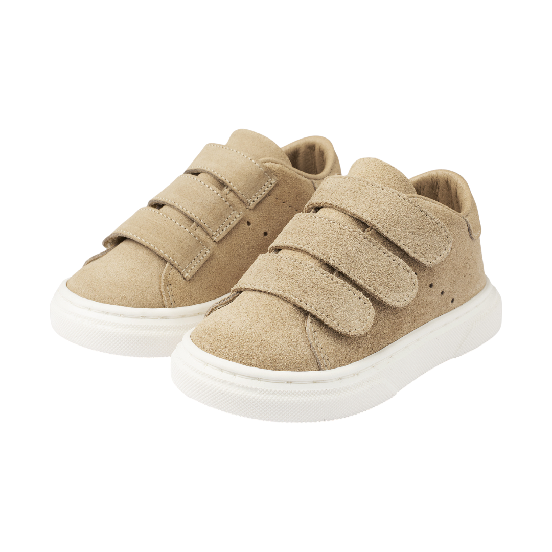 Three Velcro Strap Leather Sneakers - Beige