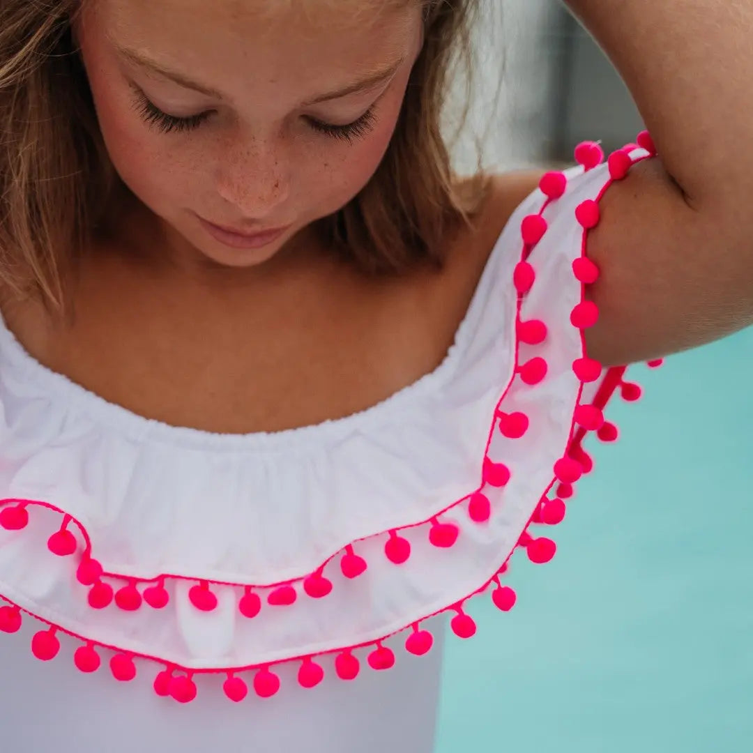 Sissi White Double Layer Pompon Hot Pink PICCOLI PRINCIPI SWIMWEAR