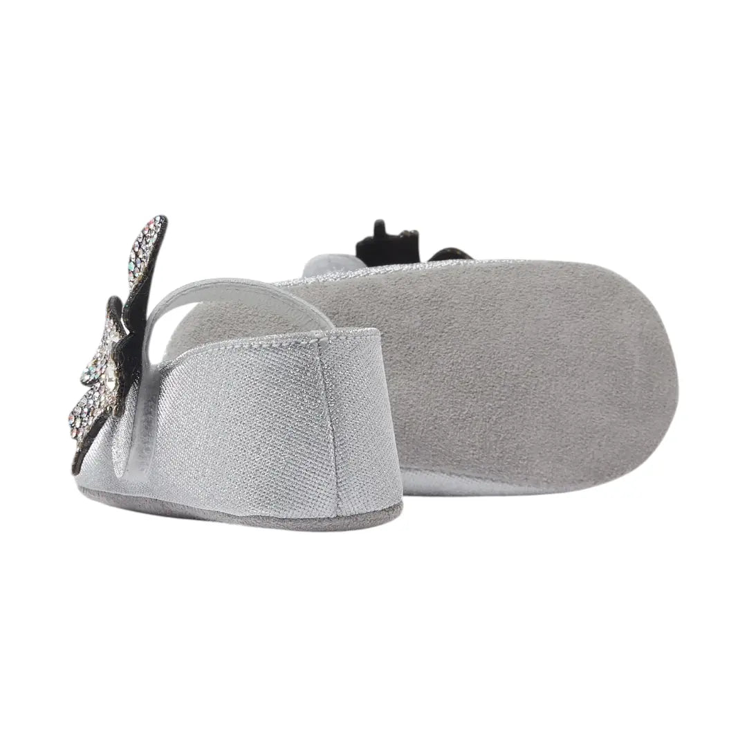 BabyWalker Silver Glitter Baby Girls Ballerina Shoes with Butterfly BABYWALKER