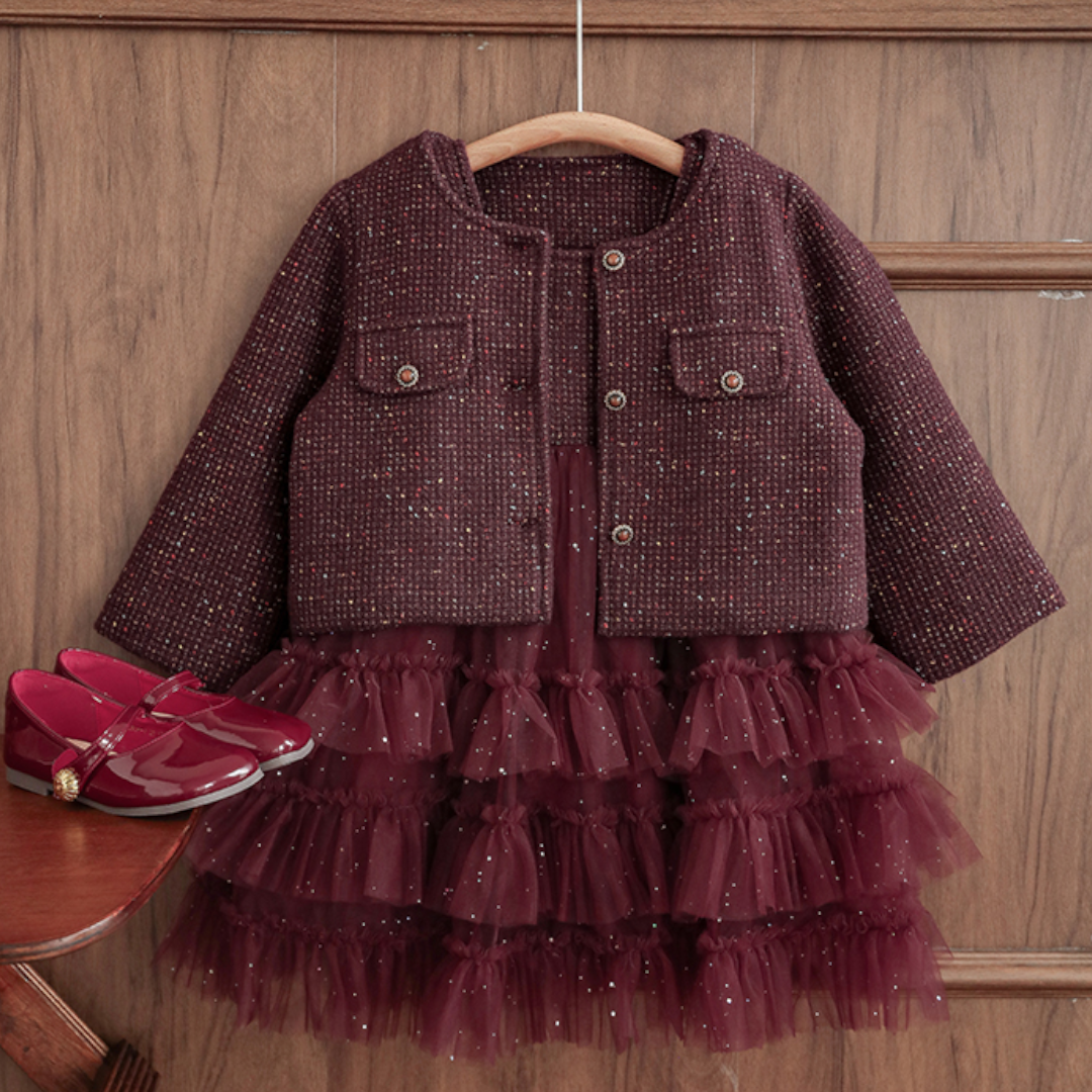 Burgundy Atelier Tweed Tulle Set