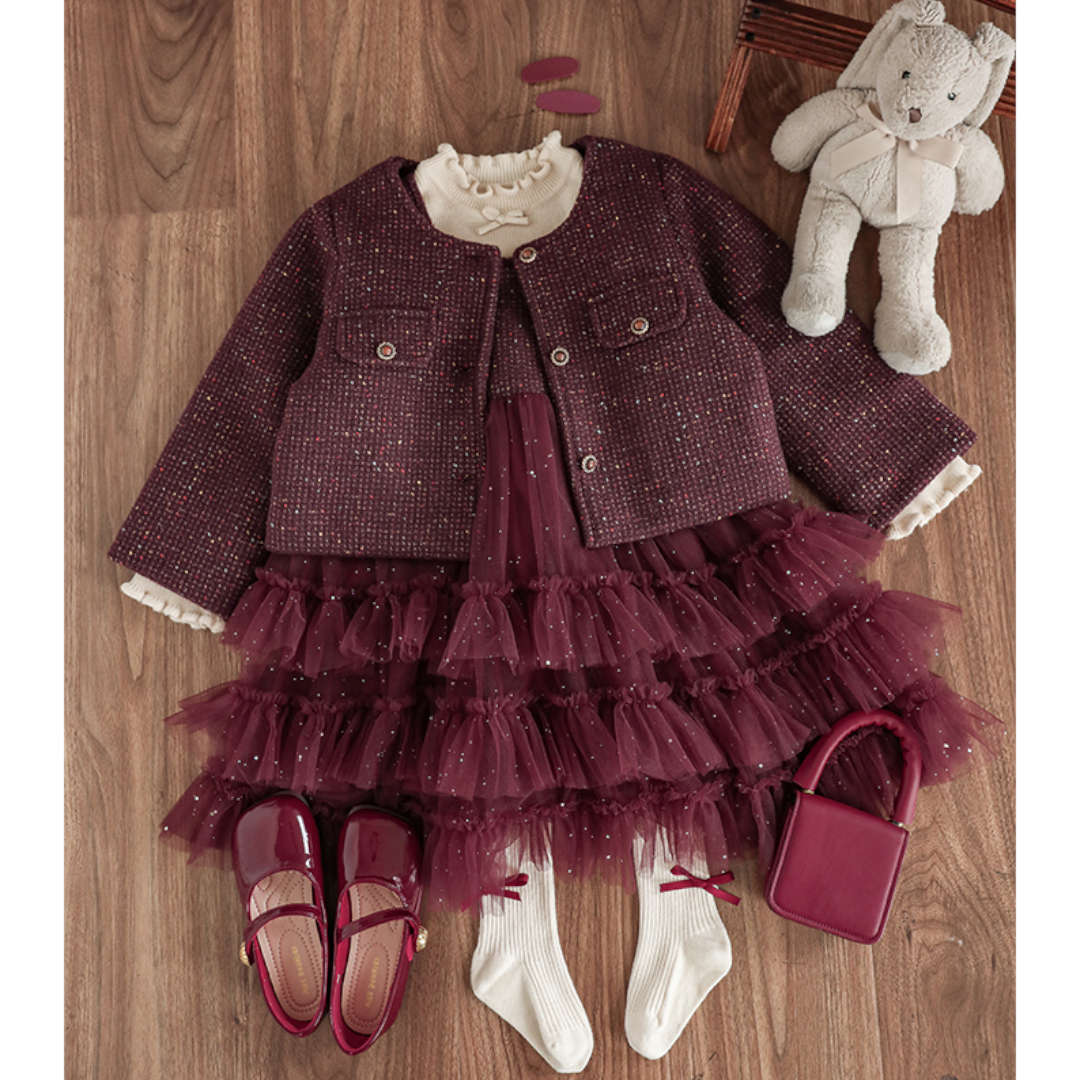 Burgundy Atelier Tweed Tulle Set