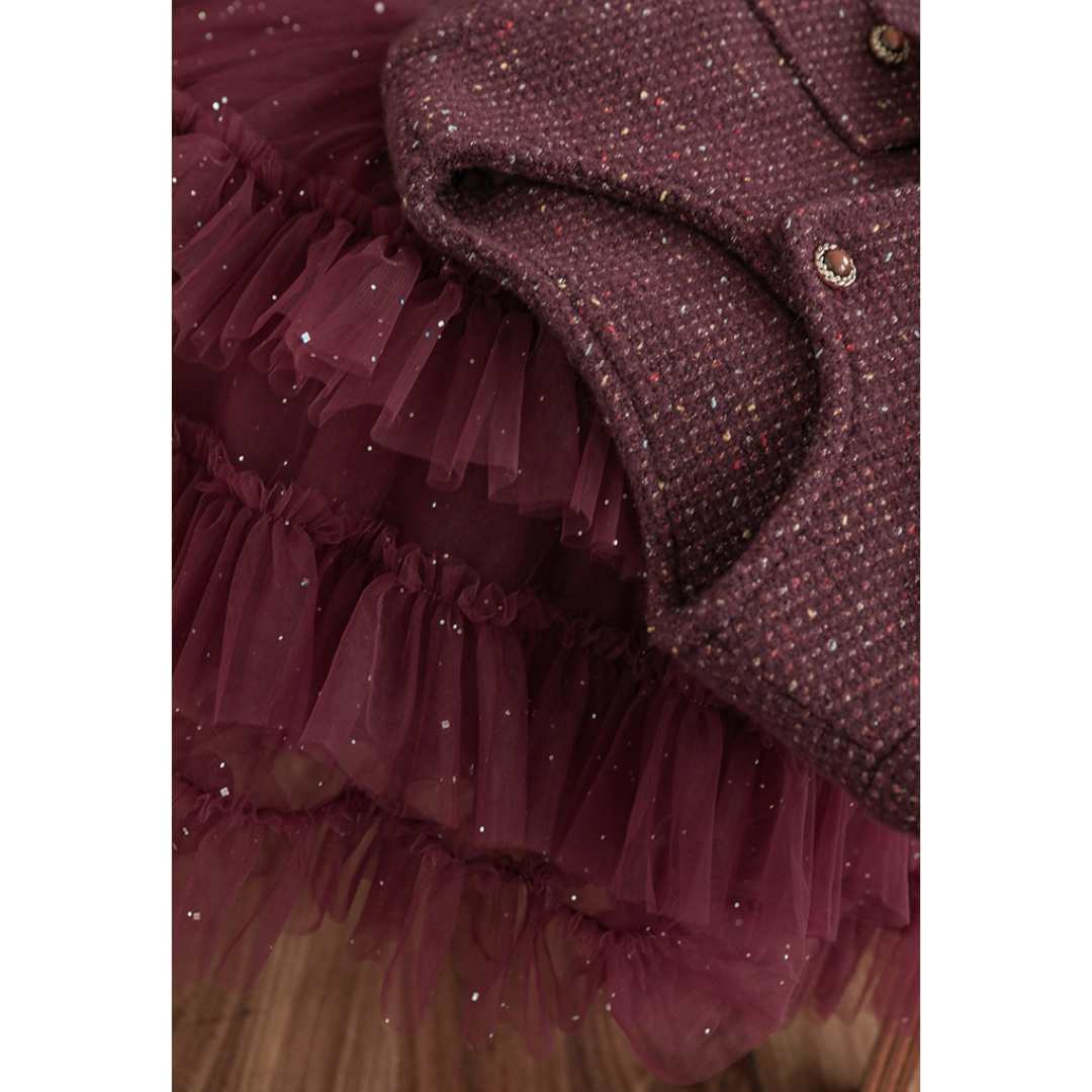 Burgundy Atelier Tweed Tulle Set