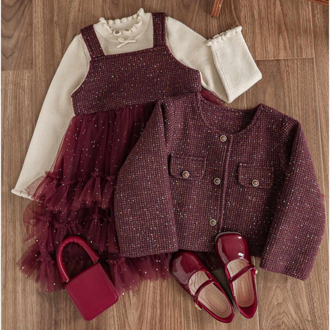 Burgundy Atelier Tweed Tulle Set