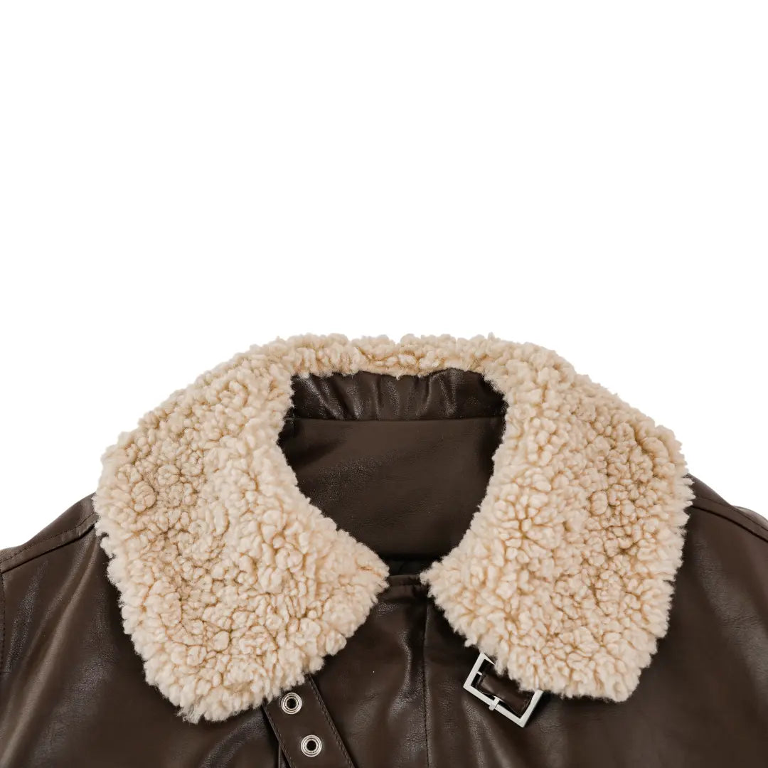 Espresso Shearling Aviator Jacket ORELIE
