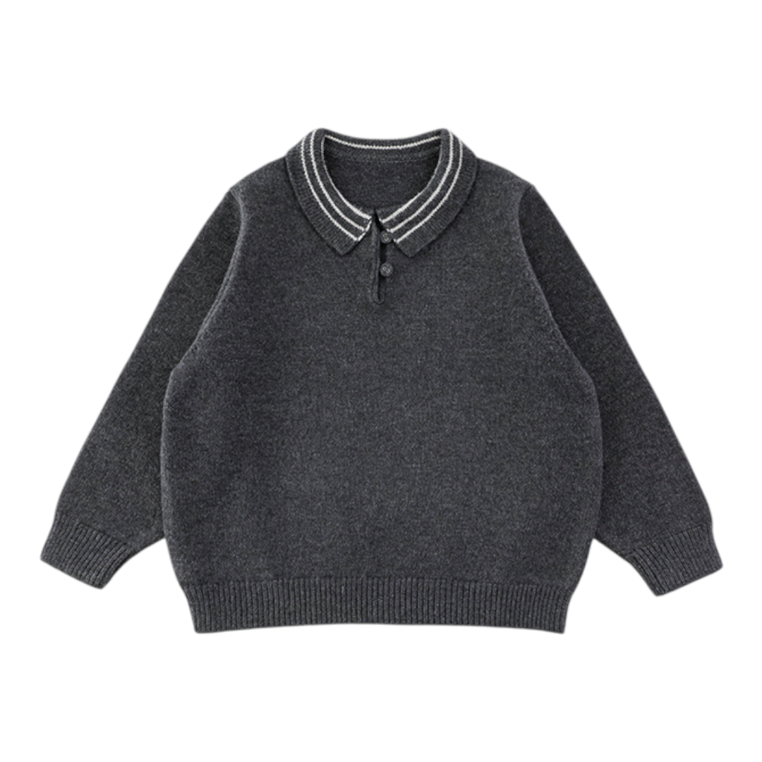 Charcoal Grey Classic Knit Polo Sweater