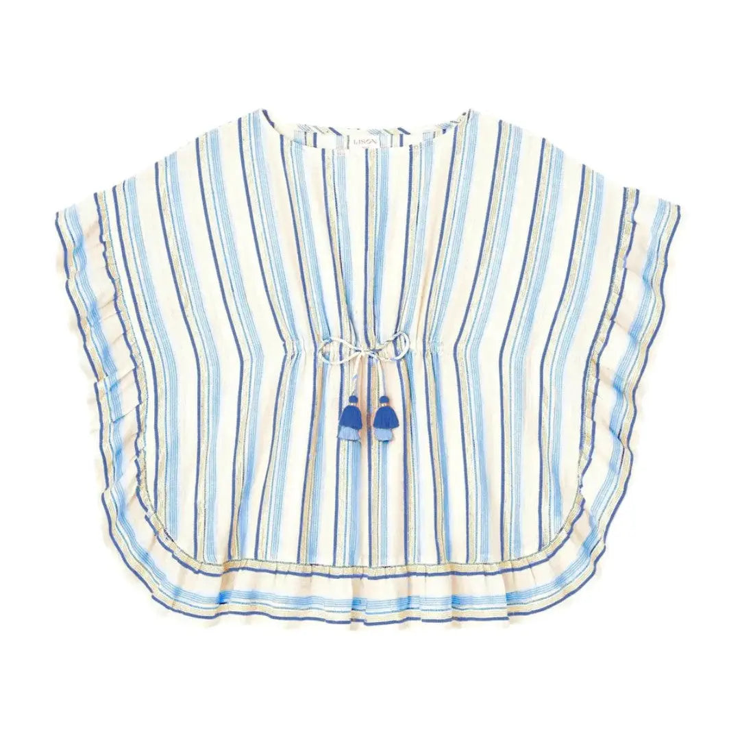 Bahia Shiny Stripe Swim Cover Up - White, Blue & Gold LISON PARIS