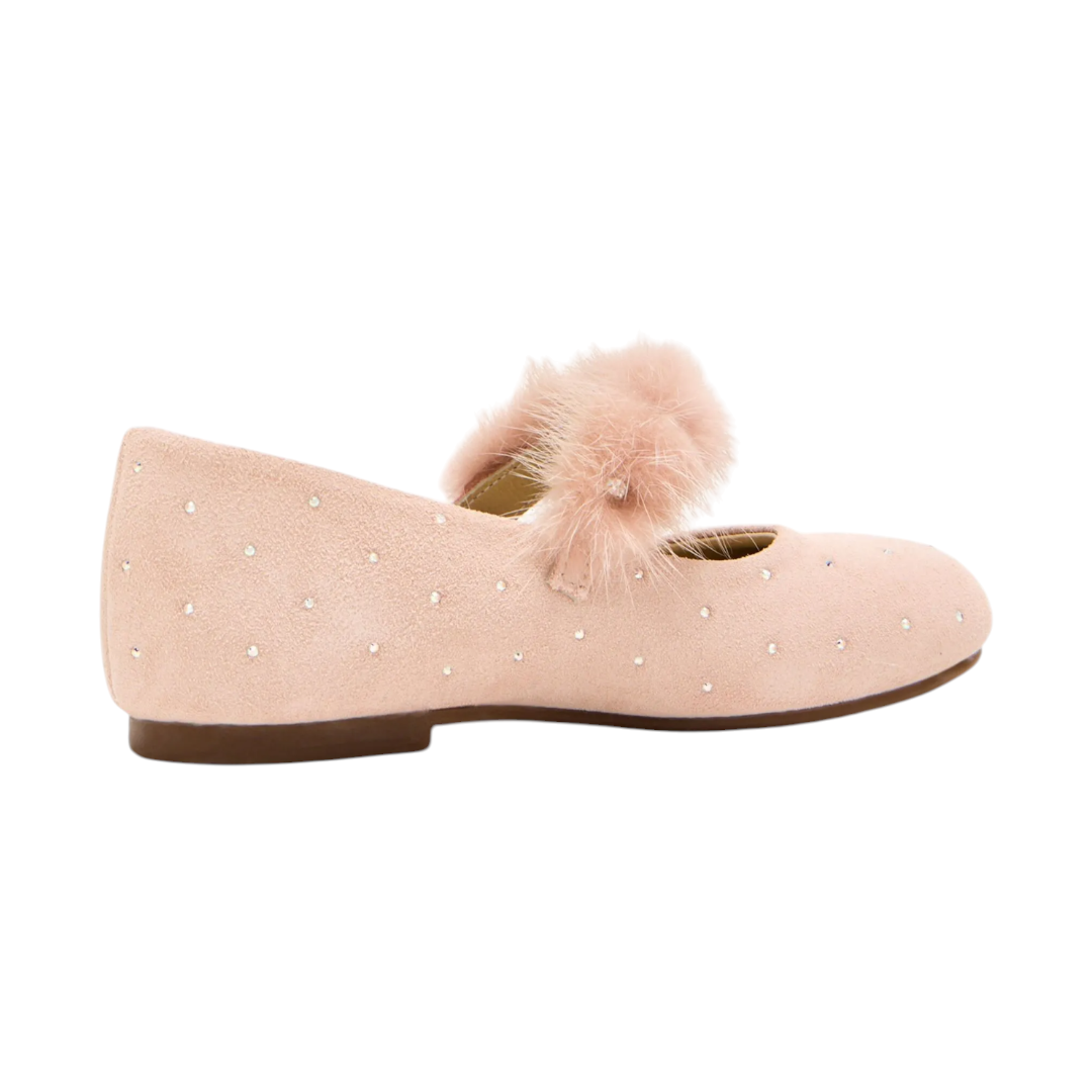 Swarovski Crystals Suede Ballerina  - Nude