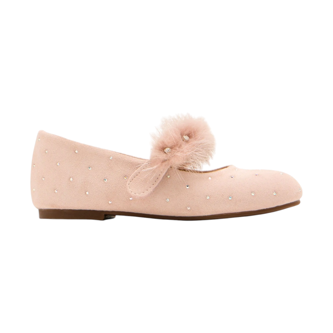Swarovski Crystals Suede Ballerina  - Nude