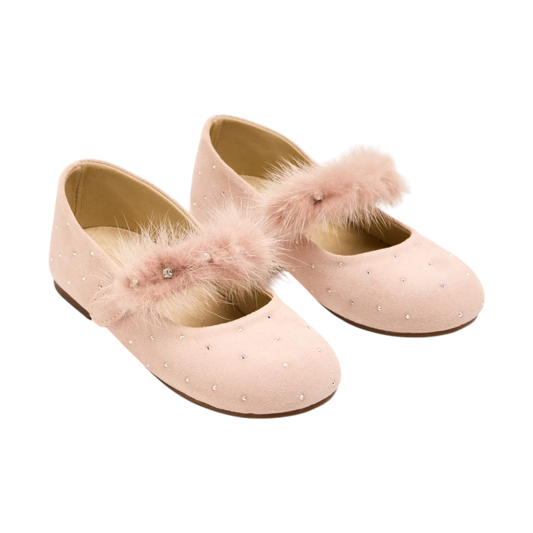 Swarovski Crystals Suede Ballerina  - Nude