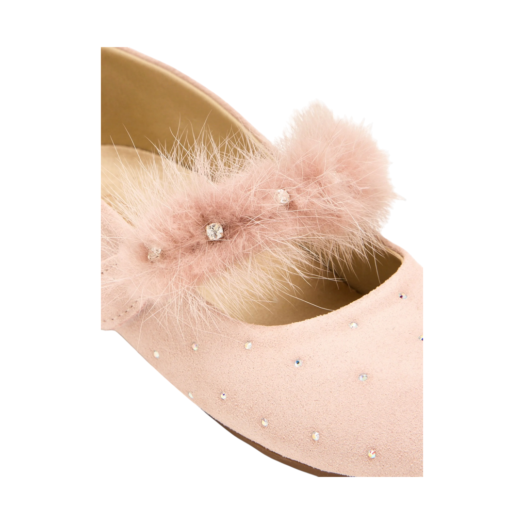 Swarovski Crystals Suede Ballerina  - Nude