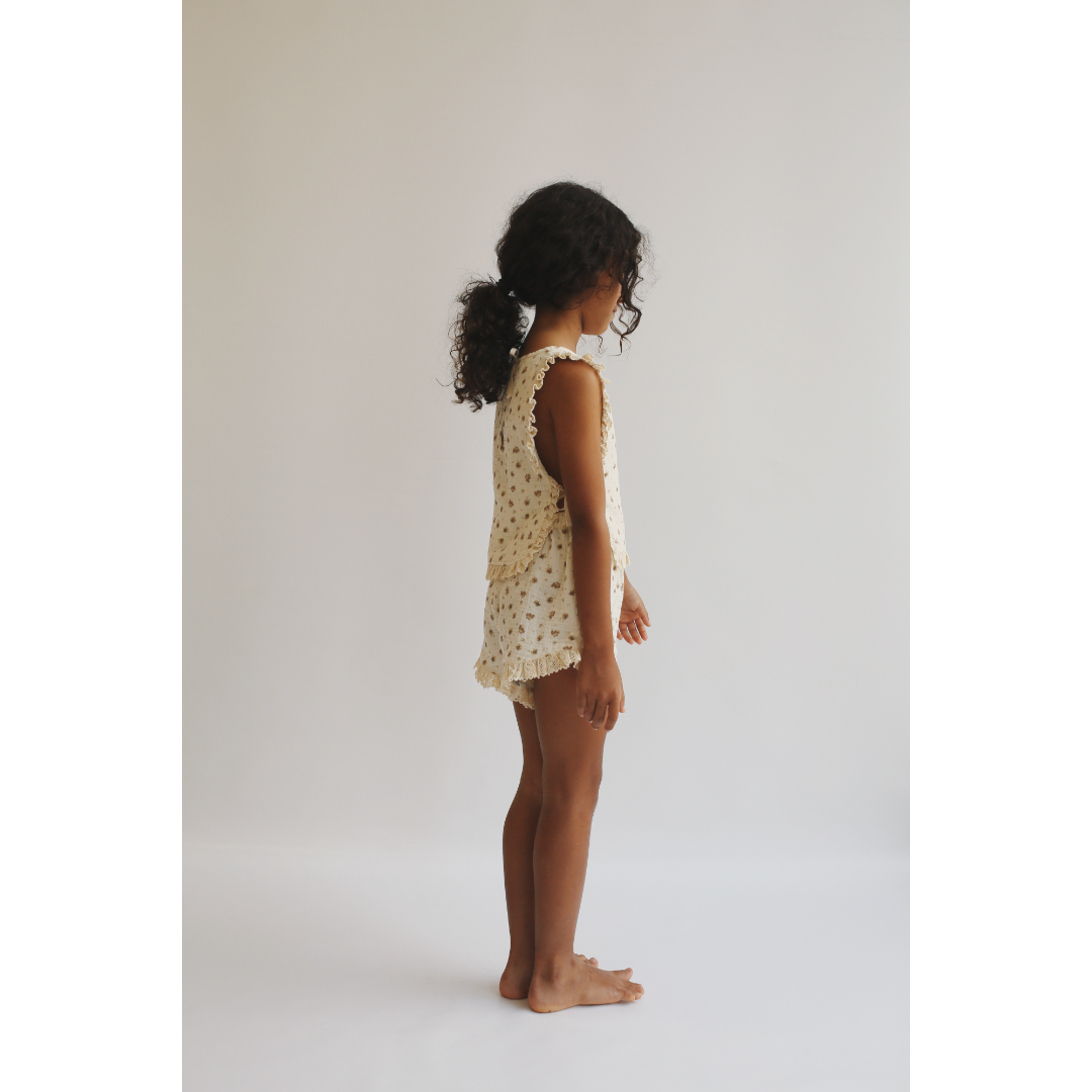 Girls Flower Print Top & Shorts Set