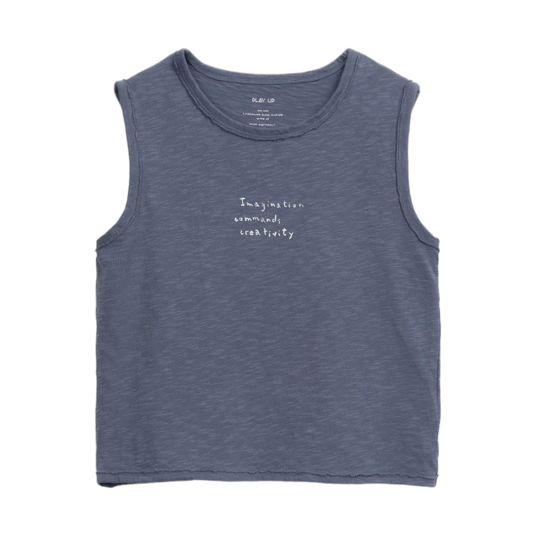 Blue Sleeveless Jersey T-shirt & Palm Trees Swim Shorts