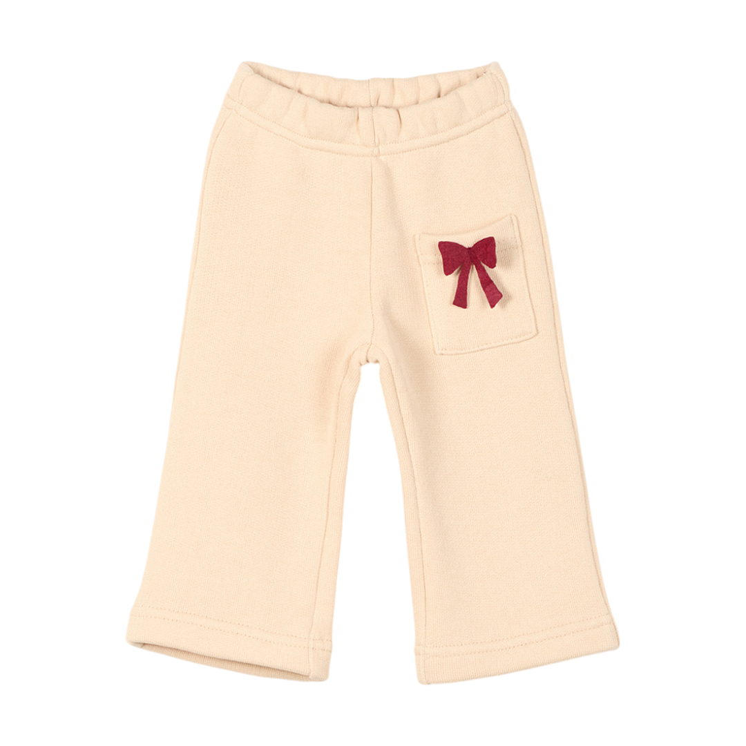 100% Organic Cotton Sweatshirt With Bows & Sweatpants - Sand
