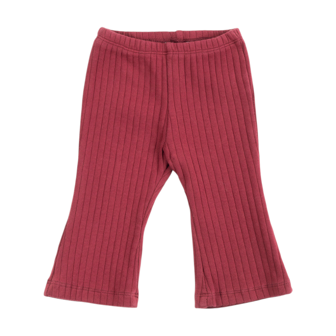 Baby Girl Ribbed T-shirt & Flared Leggings - Burgundy