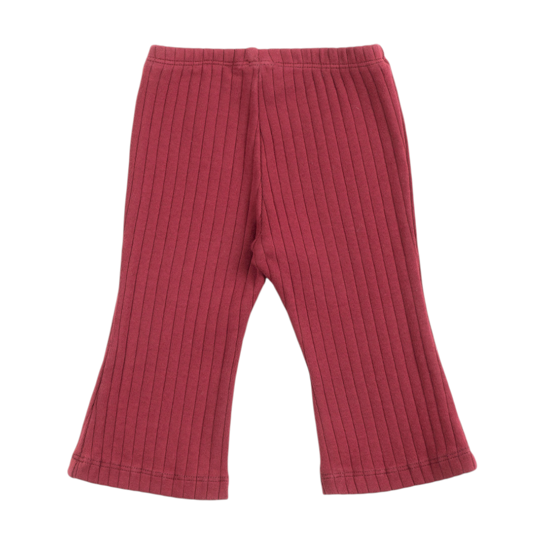 Baby Girl Ribbed T-shirt & Flared Leggings - Burgundy