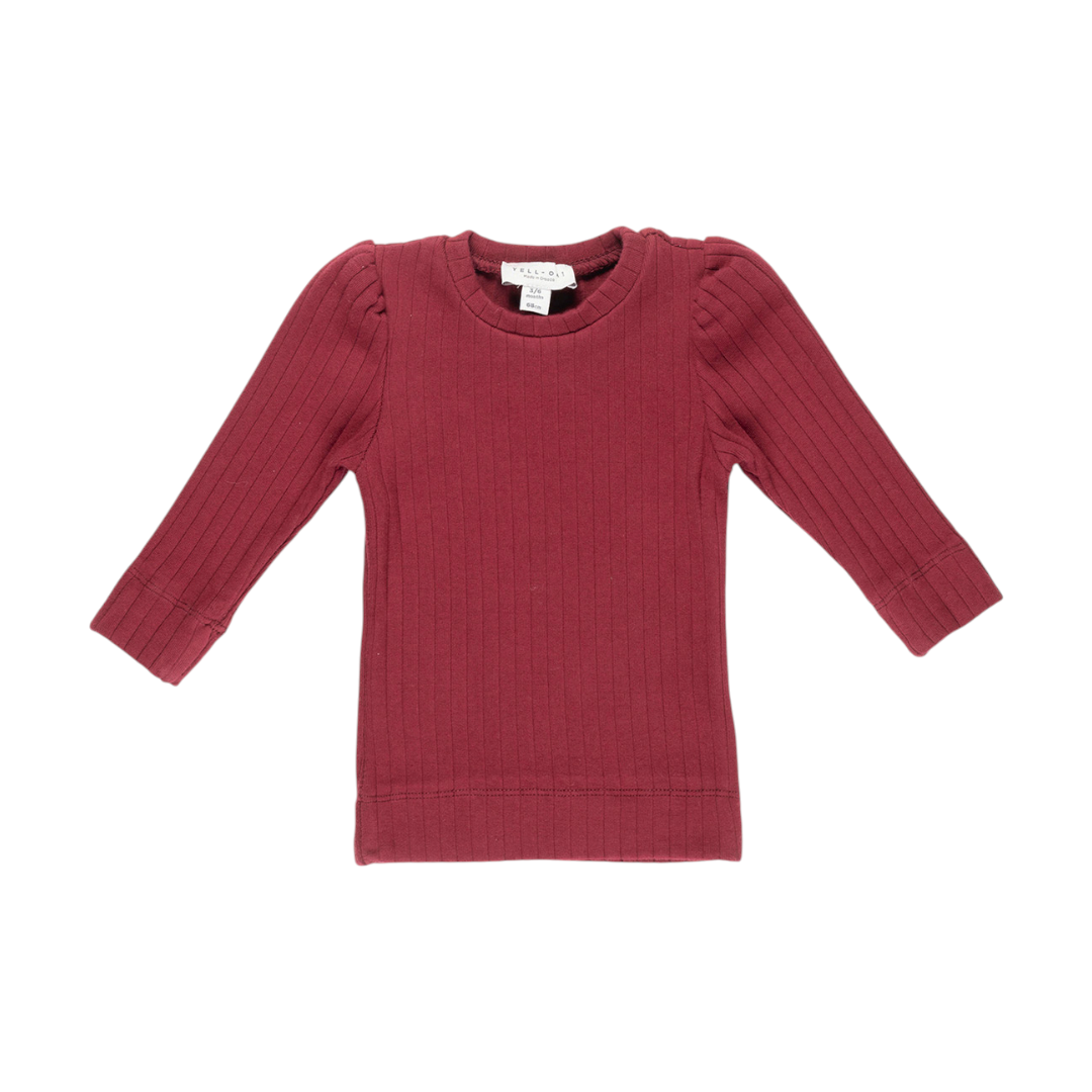 Baby Girl Ribbed T-shirt & Flared Leggings - Burgundy