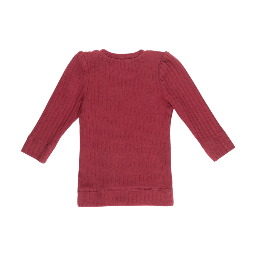 Baby Girl Ribbed T-shirt & Flared Leggings - Burgundy