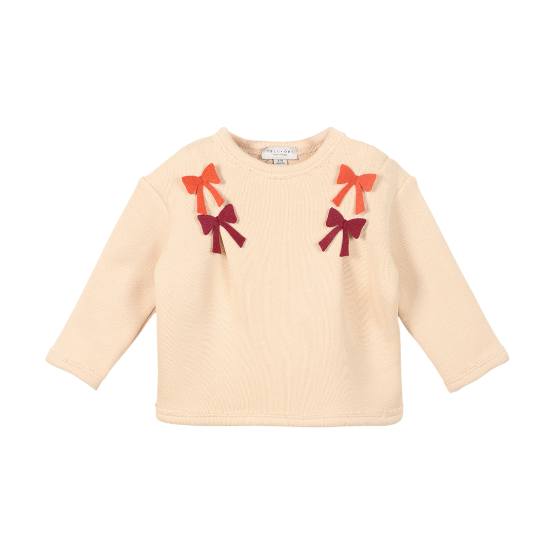 100% Organic Cotton Sweatshirt With Bows & Sweatpants - Sand