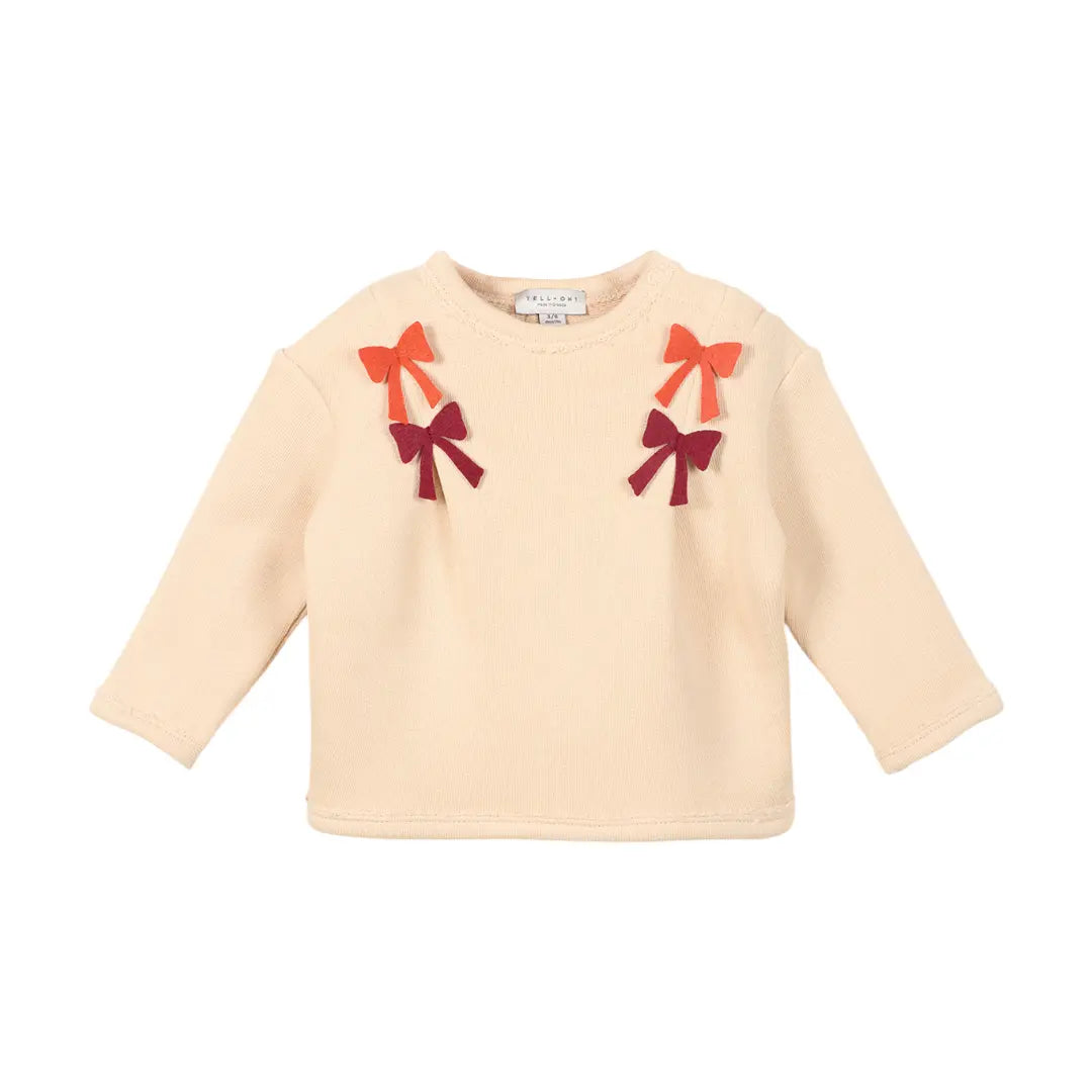 100% Organic Cotton Sweatshirt With Bows & Sweatpants - Sand YELL OH!