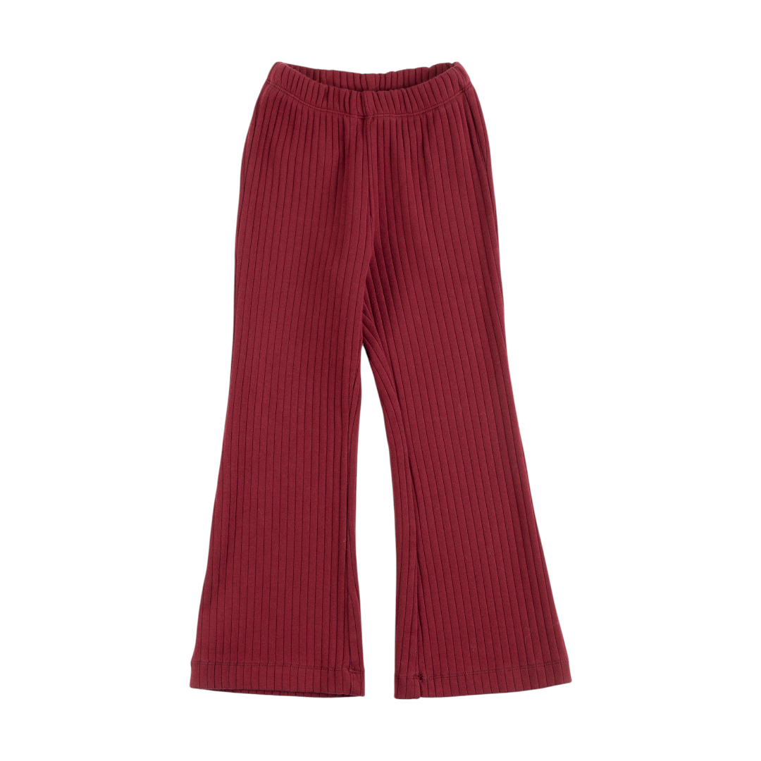 Girls Ribbed T-shirt & Flared Leggings  - Burgundy