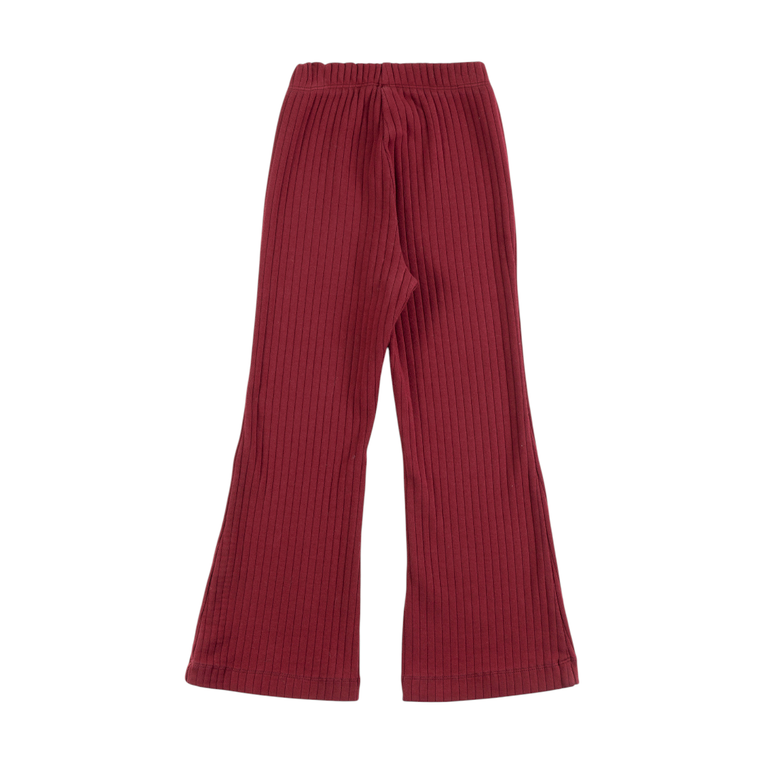 Girls Ribbed T-shirt & Flared Leggings  - Burgundy