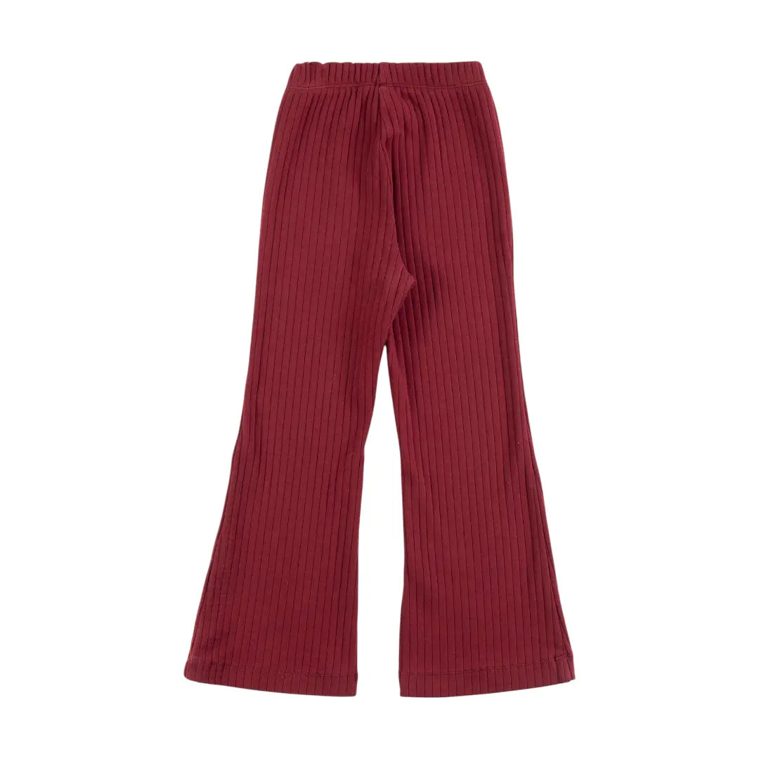 Girls Ribbed T-shirt & Flared Leggings - Burgundy YELL OH!
