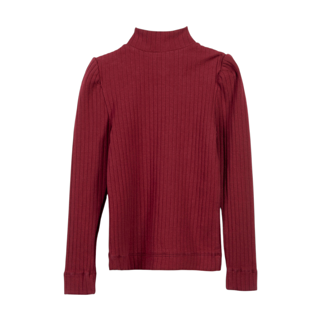 Girls Ribbed T-shirt & Flared Leggings  - Burgundy