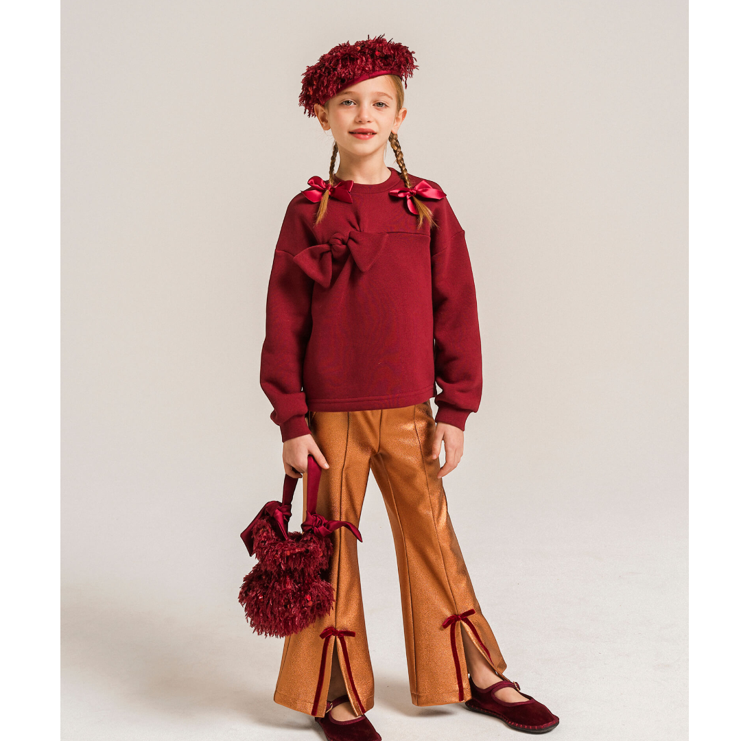 Burgundy Organic Cotton Sweatshirt with Bows