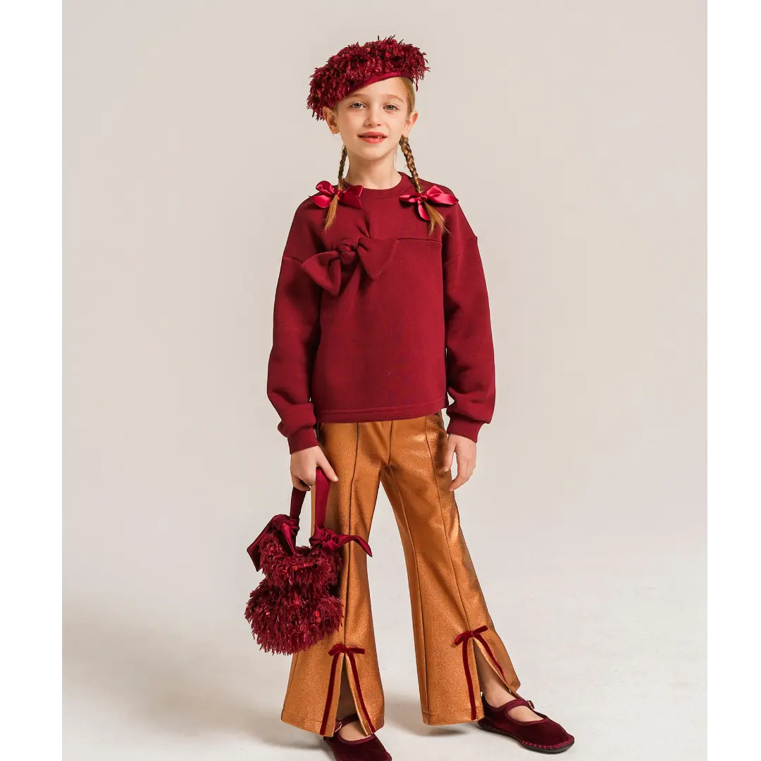 Burgundy Organic Cotton Sweatshirt with Bows YELL OH!