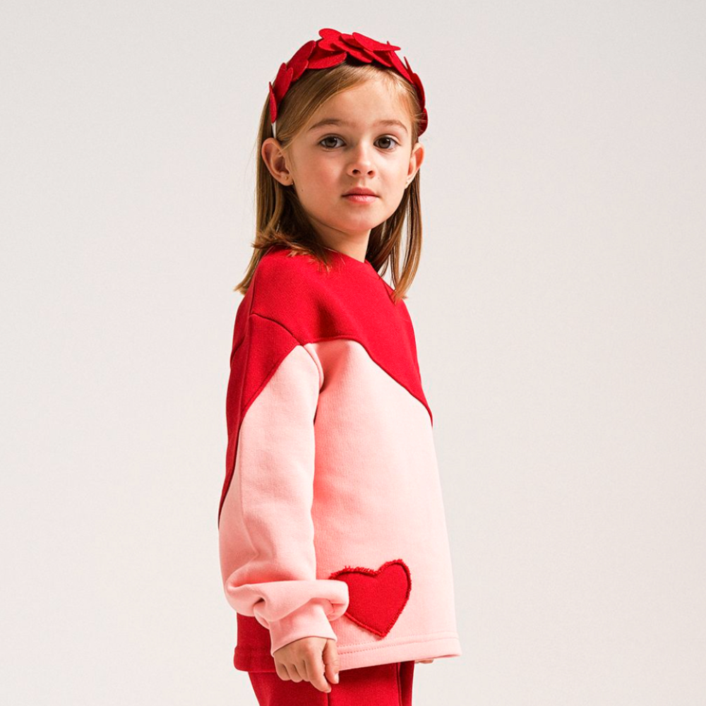 Red & Pink Organic Cotton Sweatshirt With Heart