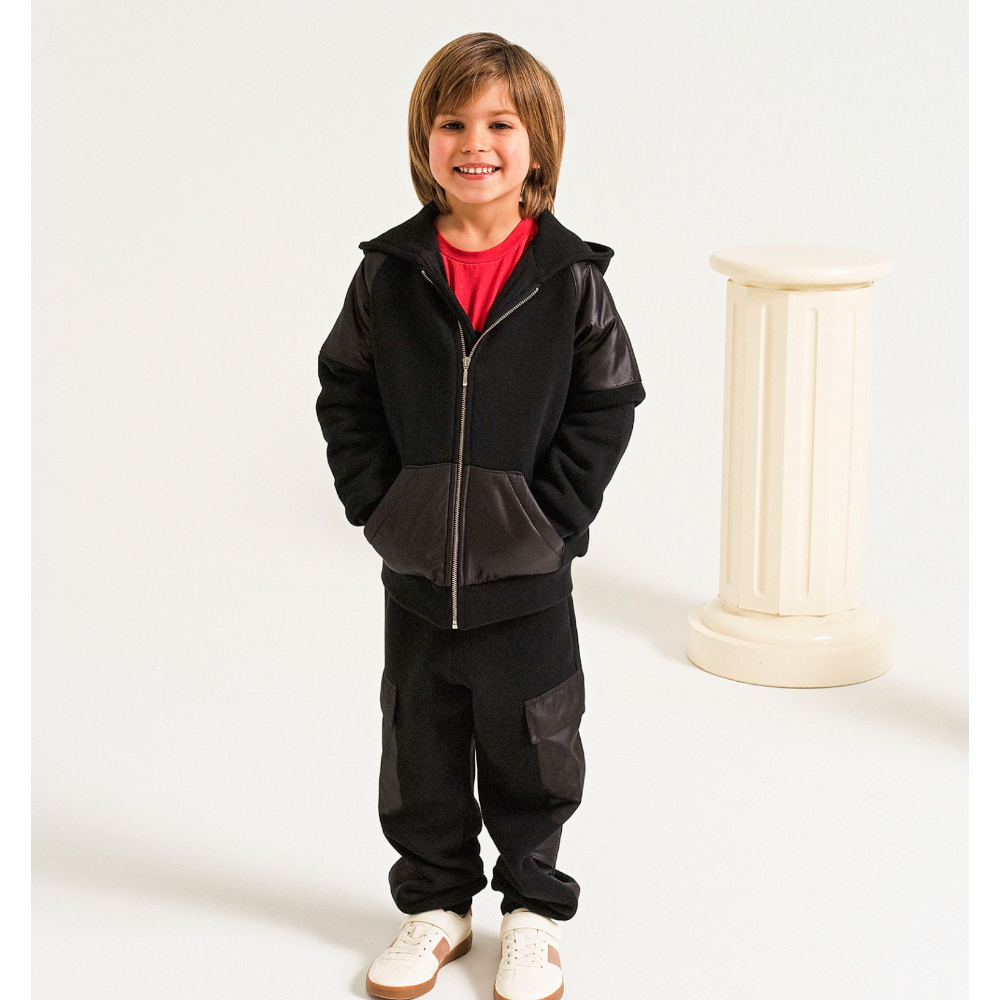 Black Hooded Jacket & Organic Cotton Sweatpants