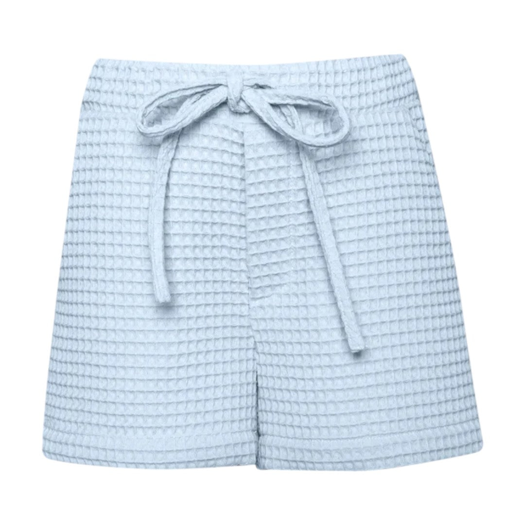 White & Blue Waffle Cotton Shorts Set